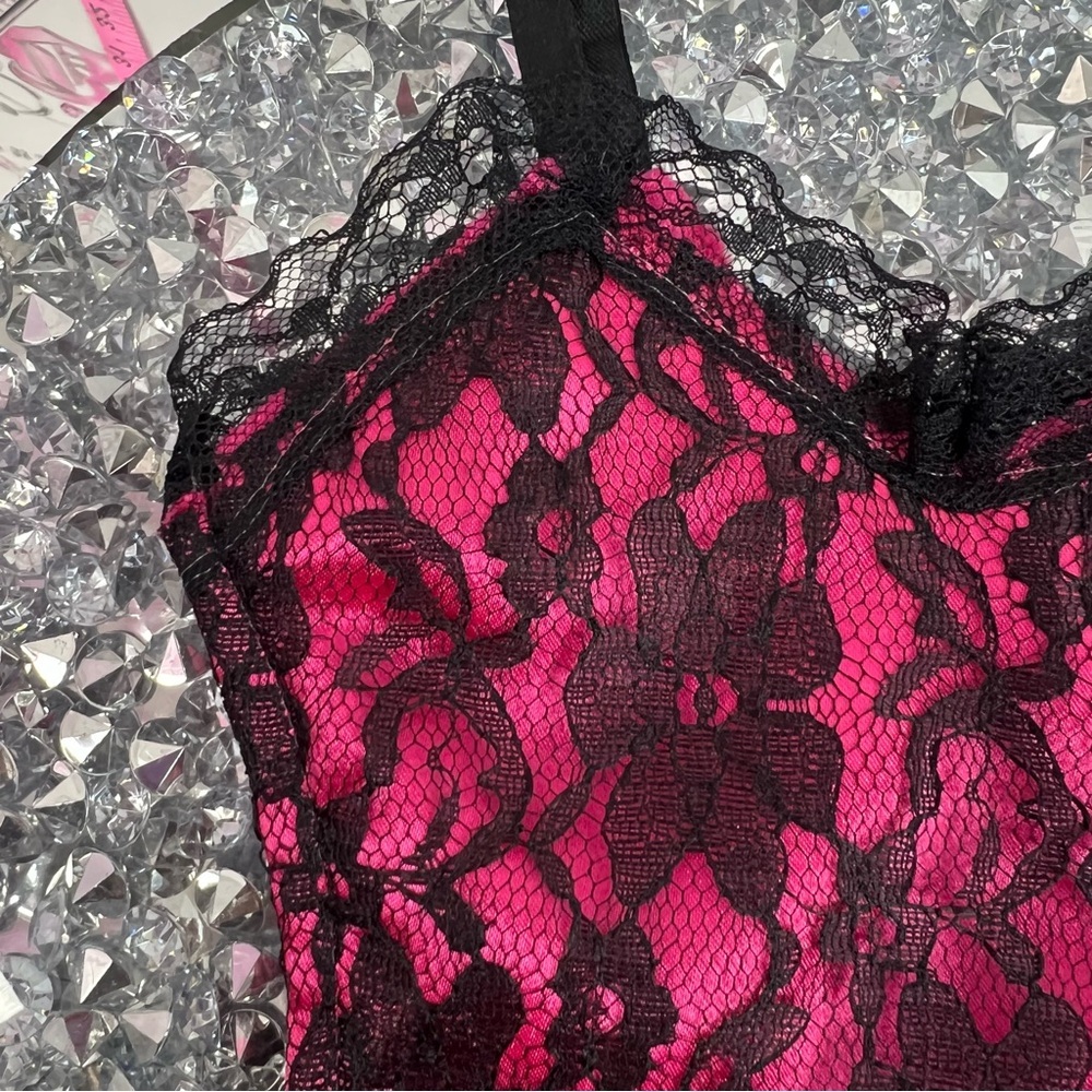 Bag mini corset y2k Women's Hot Pink and Black Lace Satin Teddy Bodysuit bag - Picture 5 of 6